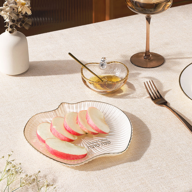Rippled Glass Apple Dish with Gold Accents Great for Rosh Hashana & Sukkot Table