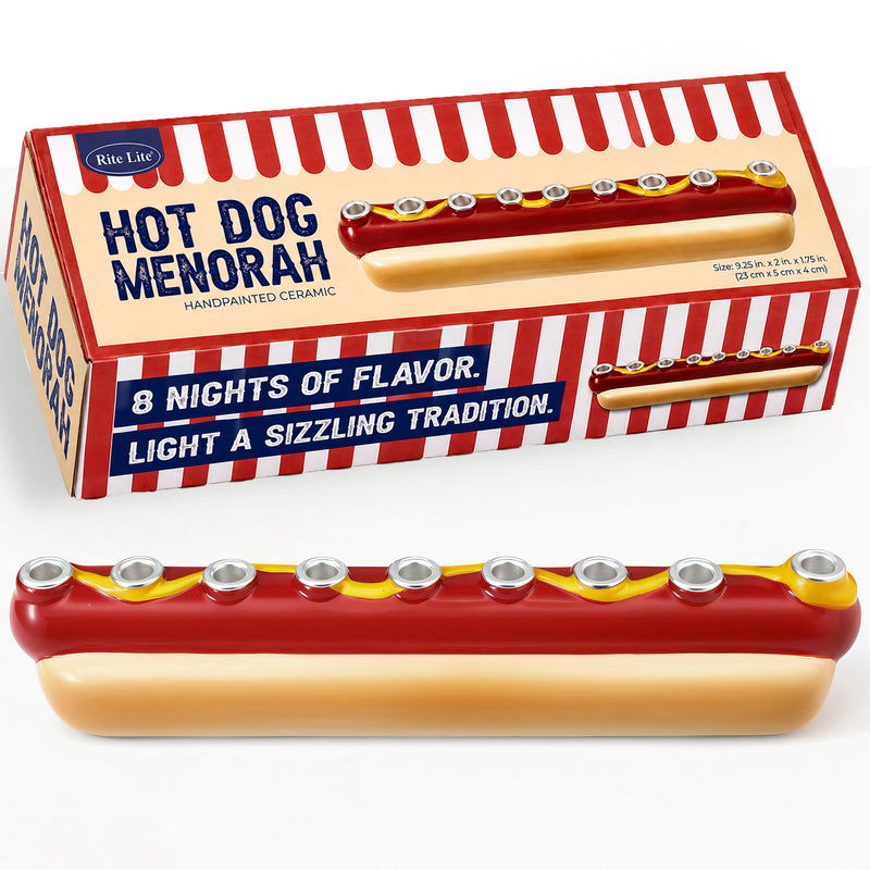 Whimsical Hand - Painted Hot Dog Ceramic Chanukah Menorah