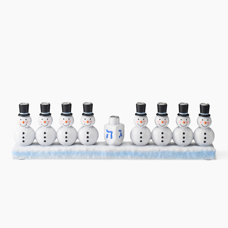 Chanukah Snowmen Hand-Painted Resin Menorah Made to Fit Standard Chanukah Candles