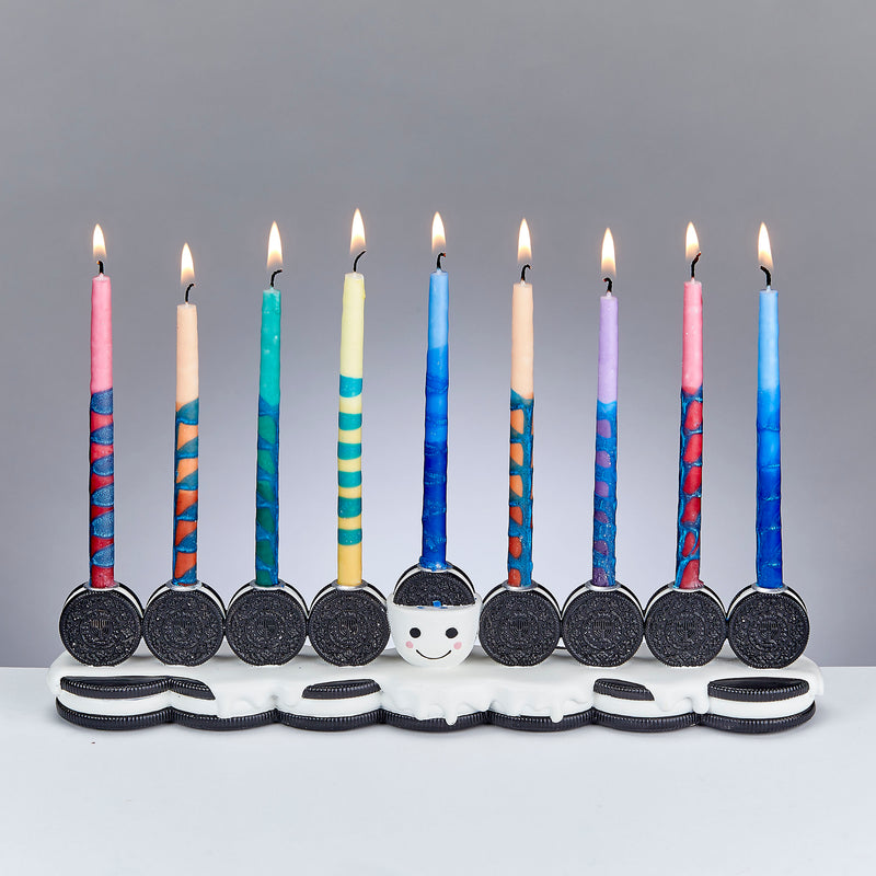 Oreo Cookies Chanukah Menorah Hand-Painted Resin