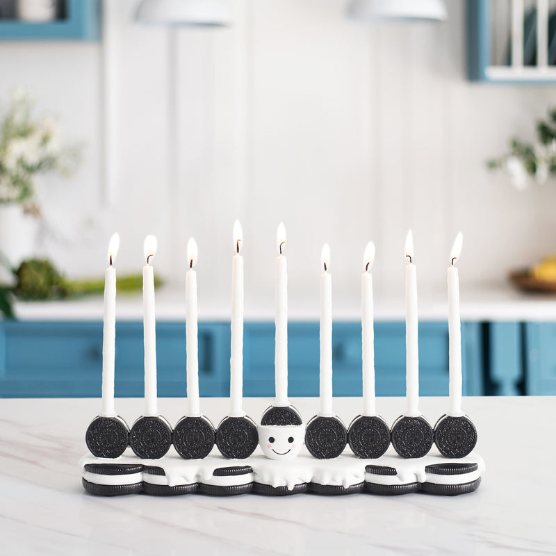 Oreo Cookies Chanukah Menorah Hand-Painted Resin