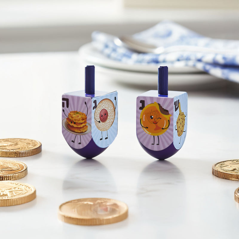 Large Hand-painted Whimsical Foods Wood Chanukah Dreidels