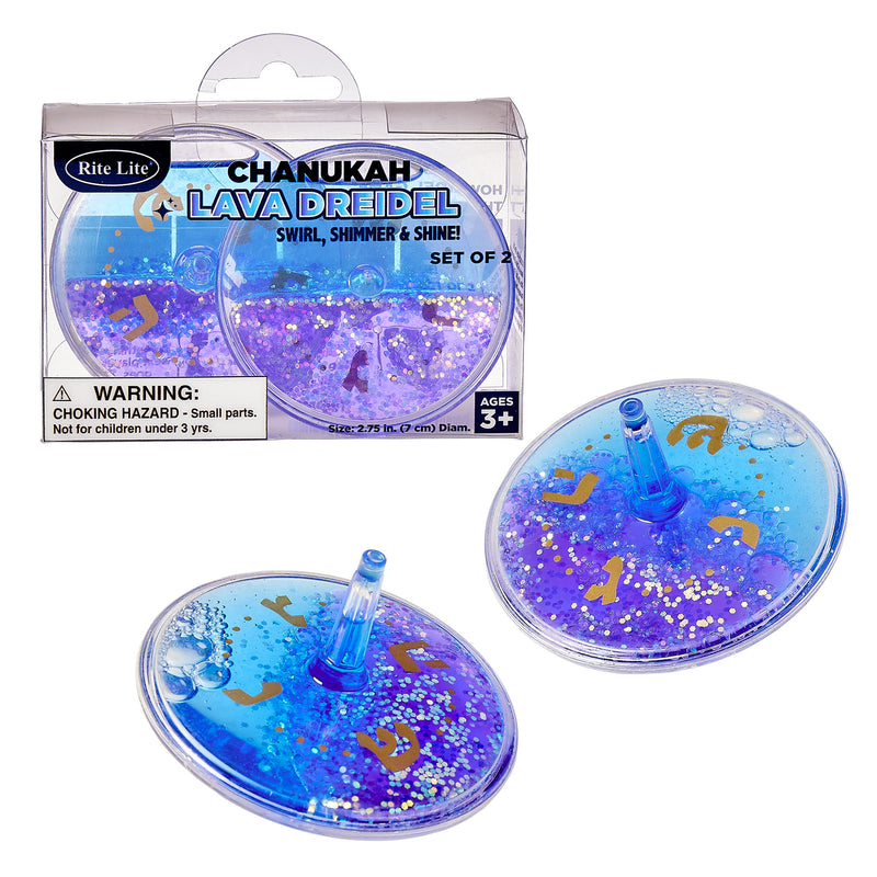 Lava Design Chanukah Dreidels in Blue & Purple with Gold Glitter Set of 2