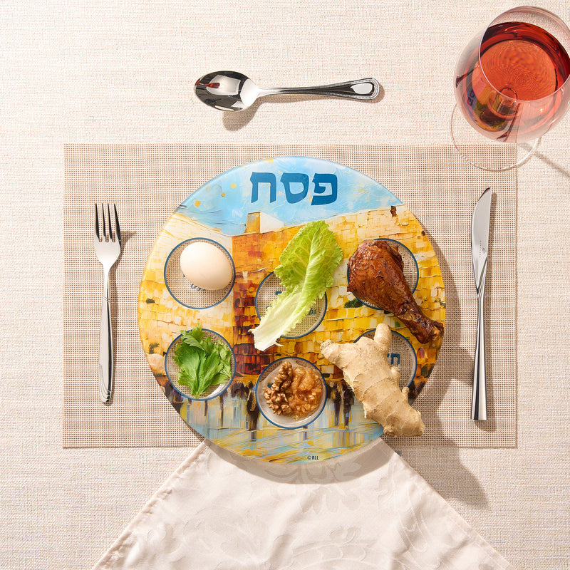 Kotel Scene Glass Round Seder Plate Designed by Jenji