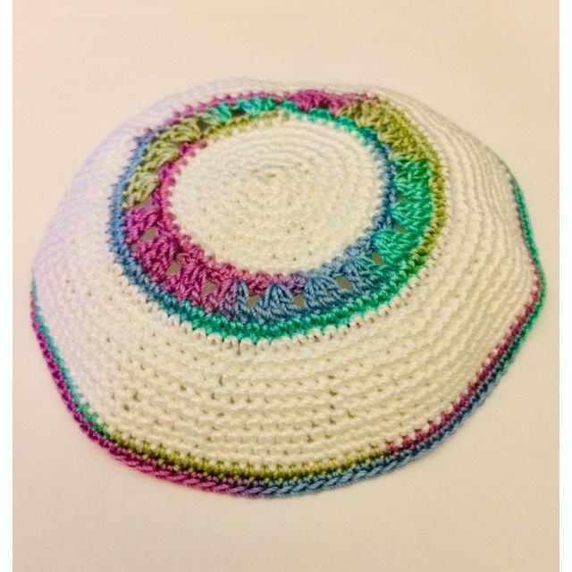 Ladies Womens Hand Made Crochet Kippah Hair Covering White Monet Colors Made in USA