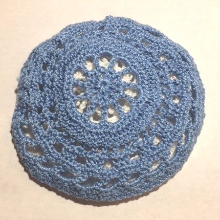 Ladies Blue Crochet Lace Kippah Yarmulke / Hair Covering for Women Custom Hand Made