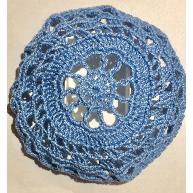 Ladies Blue Crochet Lace Kippah Yarmulke / Hair Covering for Women Custom Hand Made