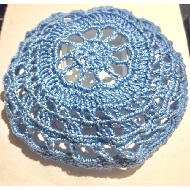 Ladies Blue Crochet Lace Kippah Yarmulke / Hair Covering for Women Custom Hand Made