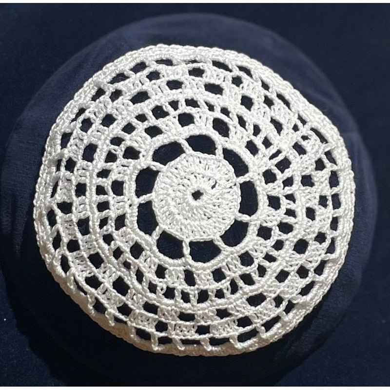 Designer Ladies White Crochet Lace Kippah Yarmulke / Hair Covering for Women Custom Hand Made