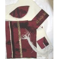 Burgundy / Gold Wool Tallit / Talis Set of 4 - Hand Made