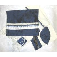 Navy Blue / Silver Wool Tallit / Tallis Set of 4 - Hand Made