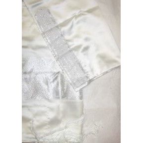 Silver Paisley Silver Scroll White Satin Women's Tallit - Polyester