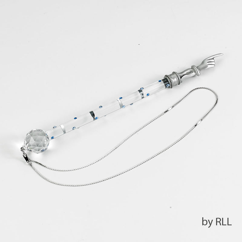 Pewter and Crystal Yad Torah Pointer with Blue Swarovsky Stones & Chain