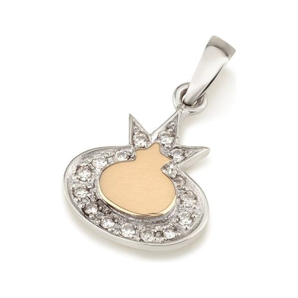 925 Sterling Silver & 9K Gold CZ Stones Pomegranat Pendant Chain Necklace Made in Israel
