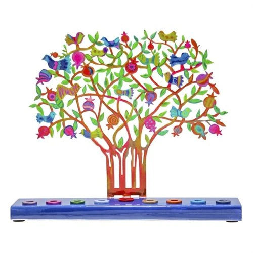 Emanuel Chanukah Menorah Colorful Lazer Cut Hand Painted - Pomegranate Tree 12 x 10"