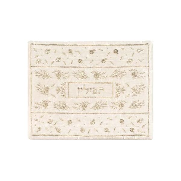 Embroidered Silk Tallit / Tallis Bag - "Pomegranates in Silver / Cream" By Emanuel