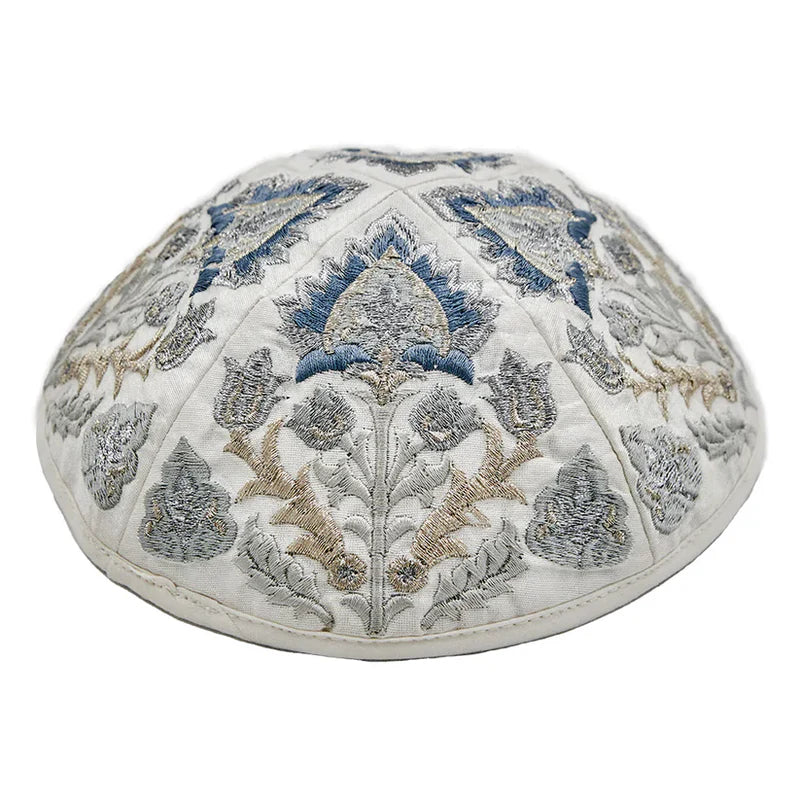 Emanuel Embroidered Kippah Antique Design in Blue by Yair Emanuel