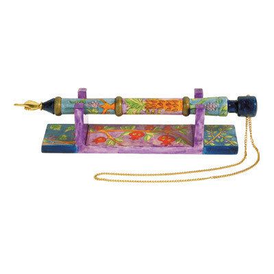 Seven Species Yad / Torah Pointer 9" Hand Painted Wood By Emanuel