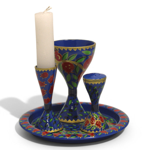 Pomegranate Hand Painted Metal Havdalah Set of 4 by Emanuel Judaica
