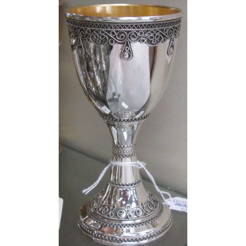 925 Sterling Silver Yemenite Filigree Kiddush Cup 5.75" Hand Made in Israel by Zadok