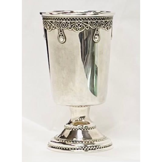 925 Sterling Silver Filigree Kiddush Cup Made in Israel By Zadok 4.5"