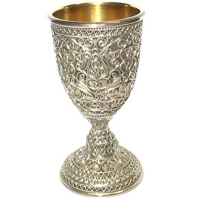 925 Sterling Silver Filigree Bezalel Style Mini (Liquor) Kidush Cup. By ZADOK