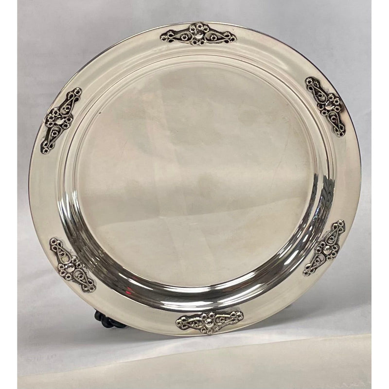 925 Sterling Silver Filigree Round Tray 5 7/8" Hand Made in Israel By Zadok