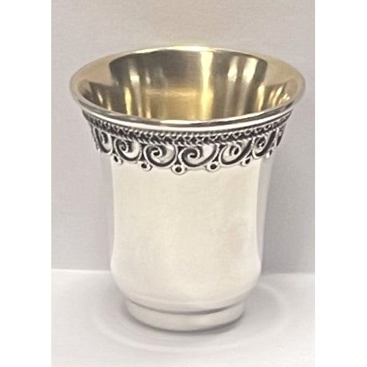 925 Sterling Silver Filigree Child's Kiddush around 2" high Liqueur Cup Hand made in Israel By Zadok