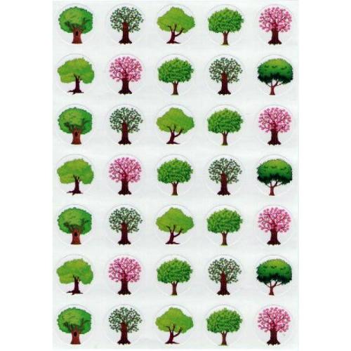 Green & Pink Shkedia Trees Jewish Stickers for Tu B'shvat 0.7" diameter Set of 350