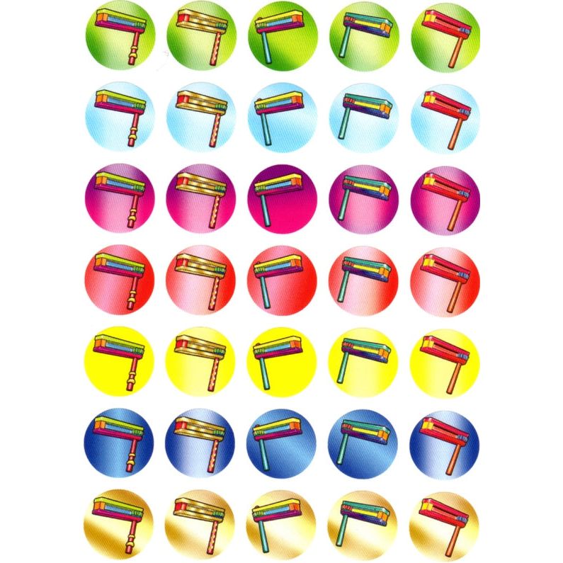 Colorful Purim Graggers Ra'ashanim Stickers 0.75" Diameter