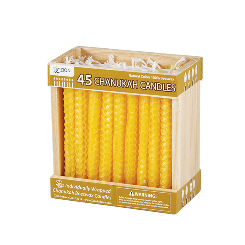 Chanukah Candles - Honeycomb Beeswax Multicolor Or Honey Beige in Wooden Crate Package