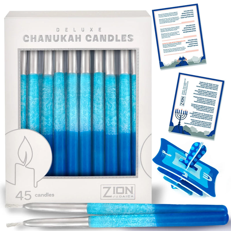 Premium Hand Made and Decorated Hanukkah Candles – Silver Tips