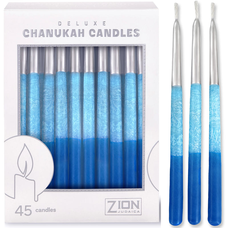 Premium Hand Made and Decorated Hanukkah Candles – Silver Tips