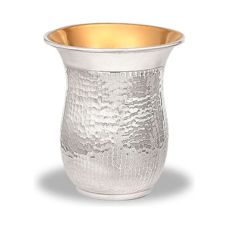 925 Sterling Silver Kiddush Wine Cup Becher 3.38" Hammered Belly Style Hand Made in Israel
