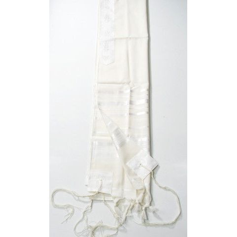 100% Wool Tallit - White - Made in Israel 18 x 72''