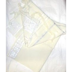 100% Wool Tallit White & Silver Stripes Made in Israel 22"x 72''