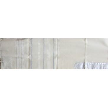 100% Wool Tallit White & Silver Stripes Made in Israel 22"x 72''