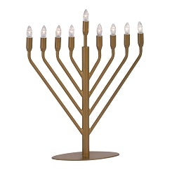 Electric Chanukah Menorah 13.25" High Rambam Style Gold with Frosted Bulbs