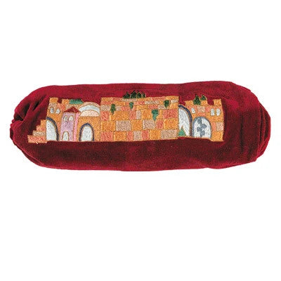 Jerusalem Embroidery Velvet Shofar Bag Maroon Made in Israel By Emanuel