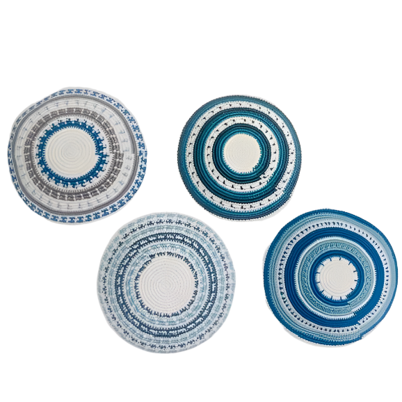 Special Knit 100% Mesmerized Cotton Kippah Crochet Yarmulke White Center Made in Israel