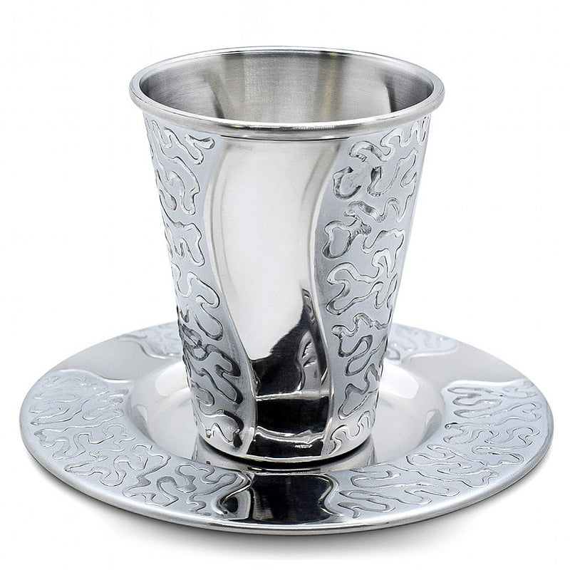 Stainless Steel Kiddush Cup and Coaster - Waves 3.5" Non-tarnish