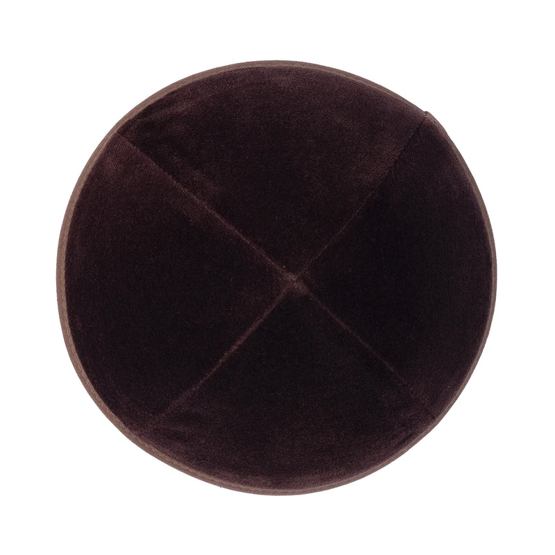 Brown Velvet Kippah 4 Part Plain Yarmulke With Rim Exceptional Quality by IKippah