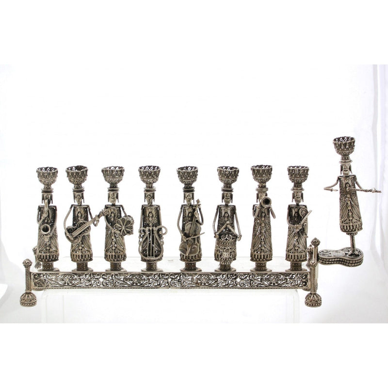 Jewish Klezmer Orchestra Chanukah Menorah 925 Sterling Silver Filigree Hand Made in Israel by SHOHAM