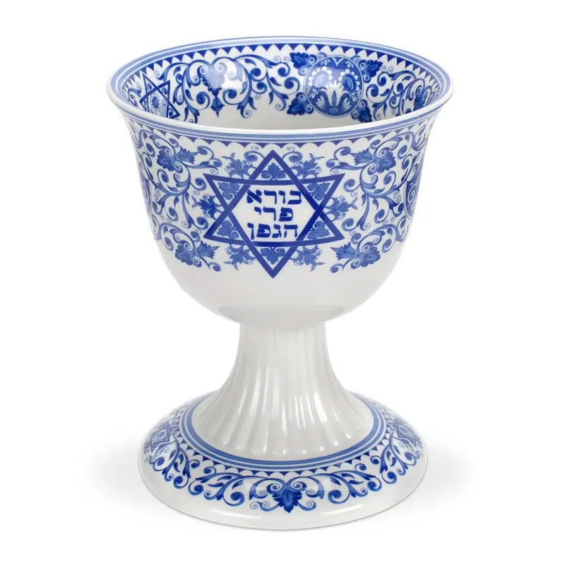 Spode Judaica Blue Renaissance Large Kiddush Cup 6" Fine Porcelain