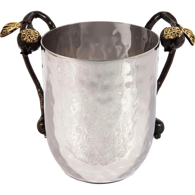 Hammered Metal Washing Cup with Pomegranate Branches for Netilat Yadaim By Emanuel