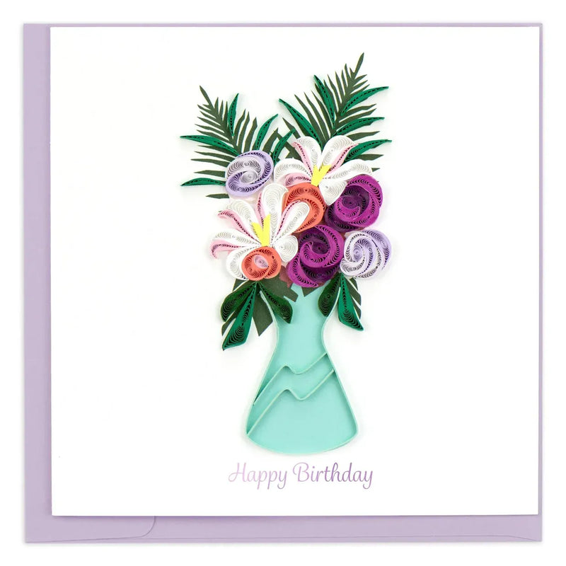 Luxury Quilling Greeting Card Happy Birthday Flower Vase with Envelope