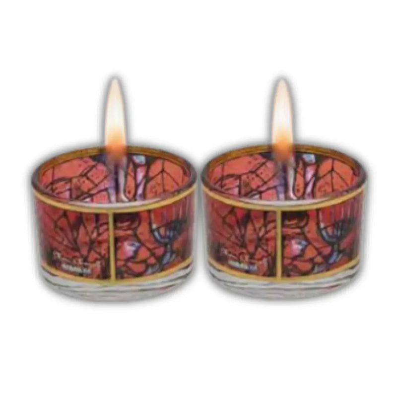 Marc Chagall Window Decoration in Red Glass Shabbat Candlestickes Tealights Candleholders