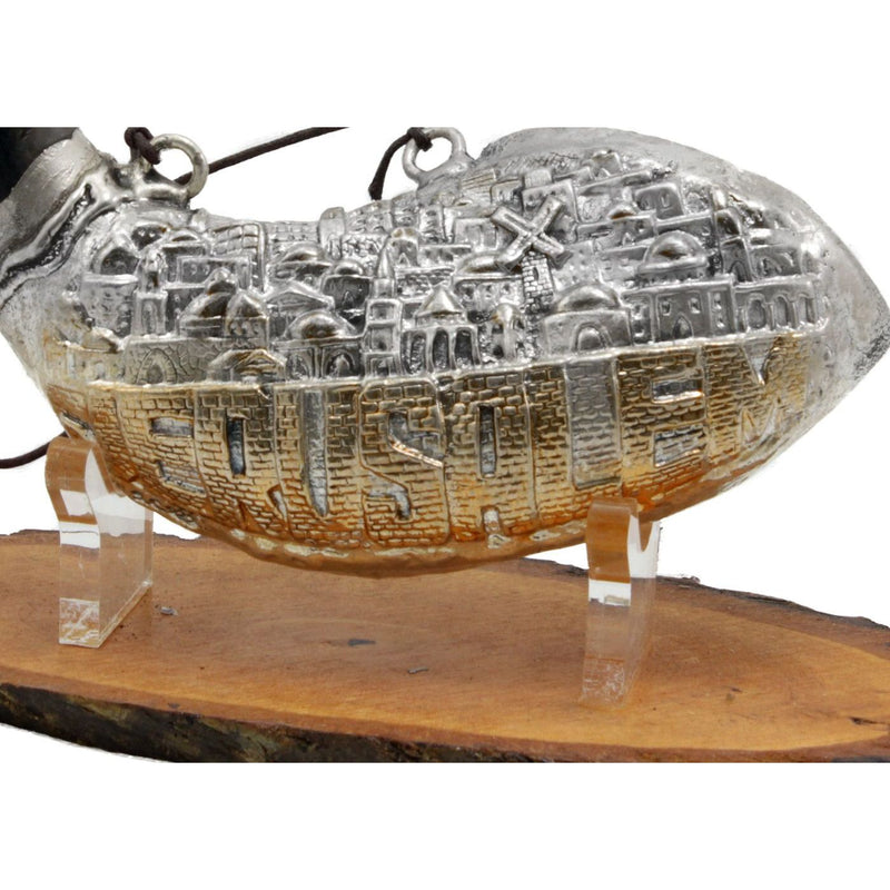 Rosh Hashanah Precious Shofar Jerusalem Decorated with Silver and Gold Made in Israel