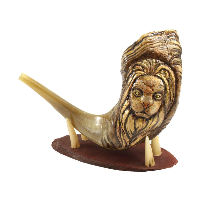 High End Judaica from Israel Lion Of Judah Ram Shofar Hand Carved by the Israeli artist Andrey Sofin