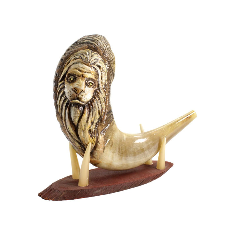 High End Judaica from Israel Lion Of Judah Ram Shofar Hand Carved by the Israeli artist Andrey Sofin